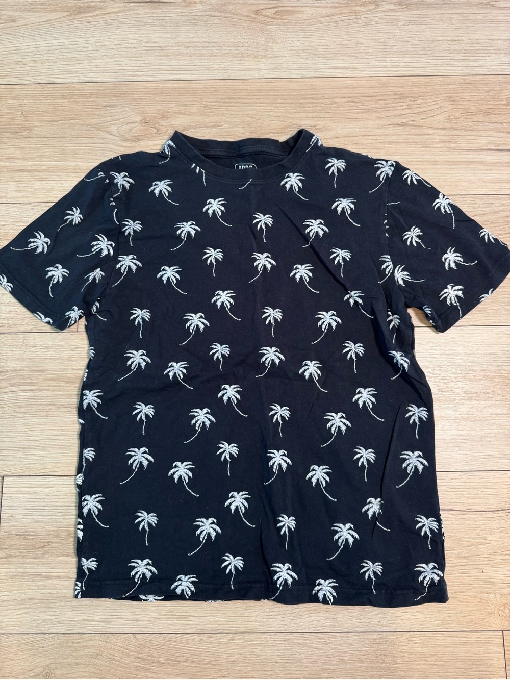 PD&C Black Short Sleeve Crewneck Tee with White Palm Print